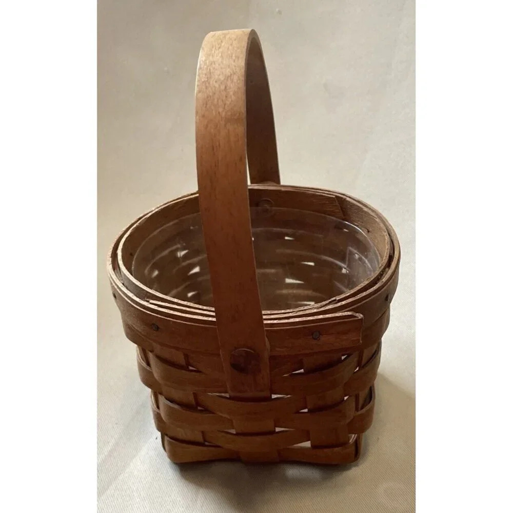 Longaberger Small Basket With Swing Handle Plastic Protector 1991 7.5”